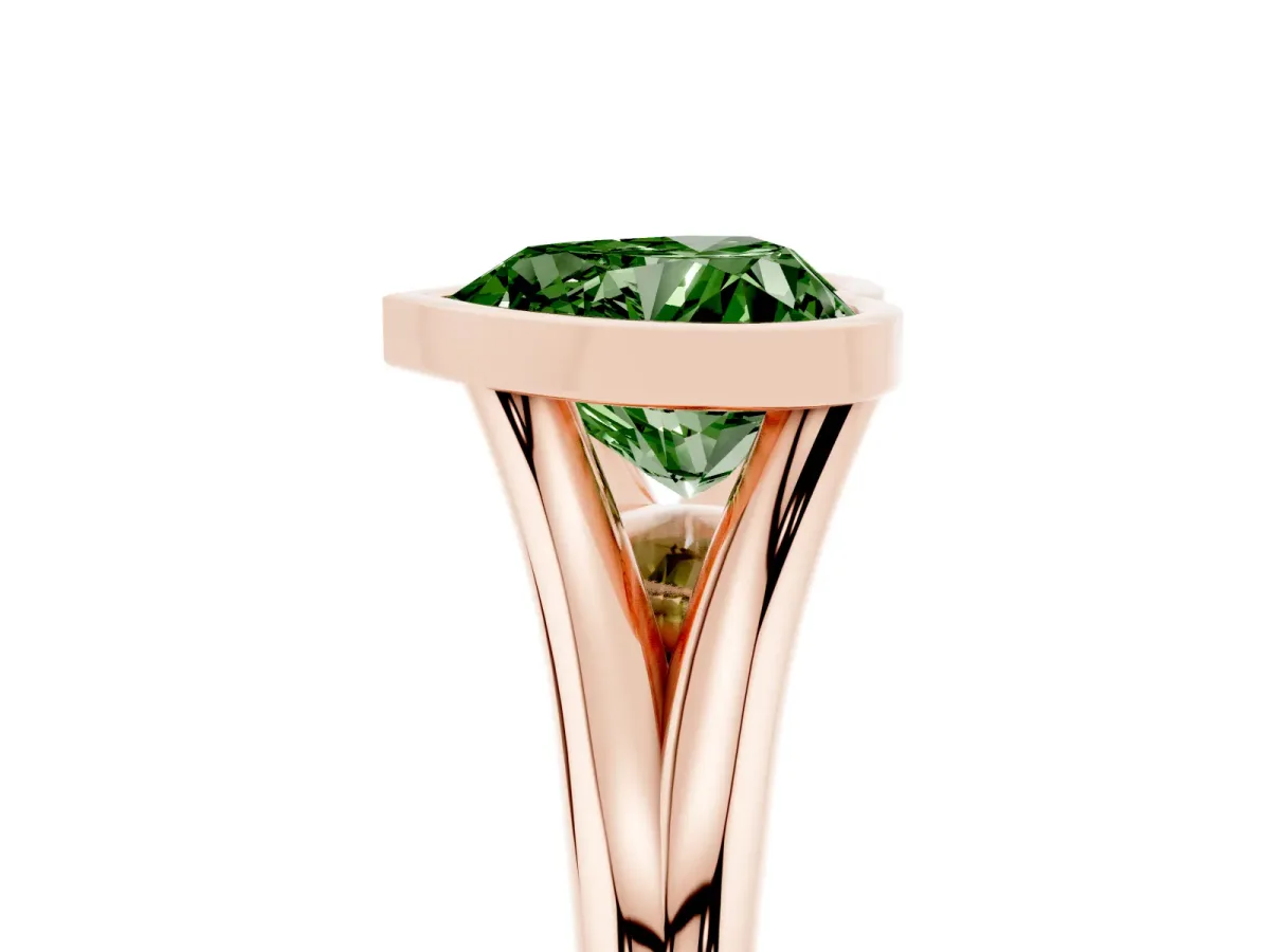 Fancy Green Bezel Set Heart Cut Cut Solitaire Ring with Tapered Band Rose gold