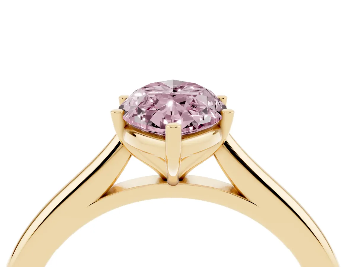 Fancy Pink Marquise Cut Cut Solitaire Ring with Cathedral Band and Four-Prong Setting Yellow gold