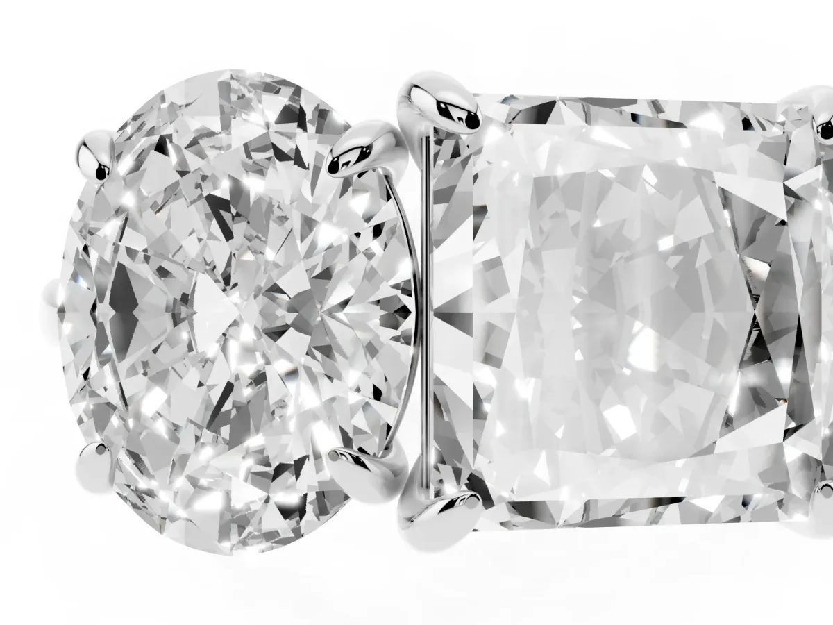 Oval and Princess Toi Moi Ring with Prong Setting and Plain Band Silver