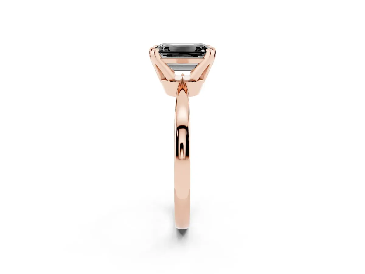 Fancy Black Emerald Cut Solitaire Engagement Ring with Six-Prong Setting and Tapered Band Rose gold