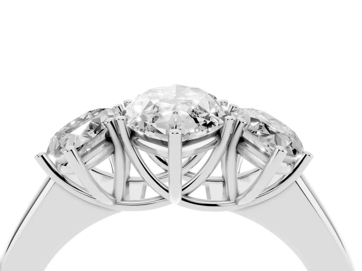 Three-Stone Marquise Cut Cut Diamond Ring with Prong Setting and Classic Band Platinum