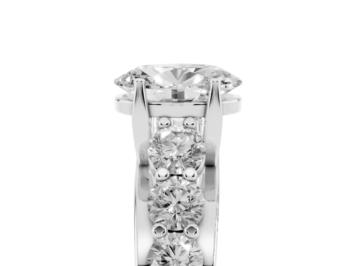 Oval Cut Diamond Engagement Ring with Pavé Band and Four-Prong Setting Platinum