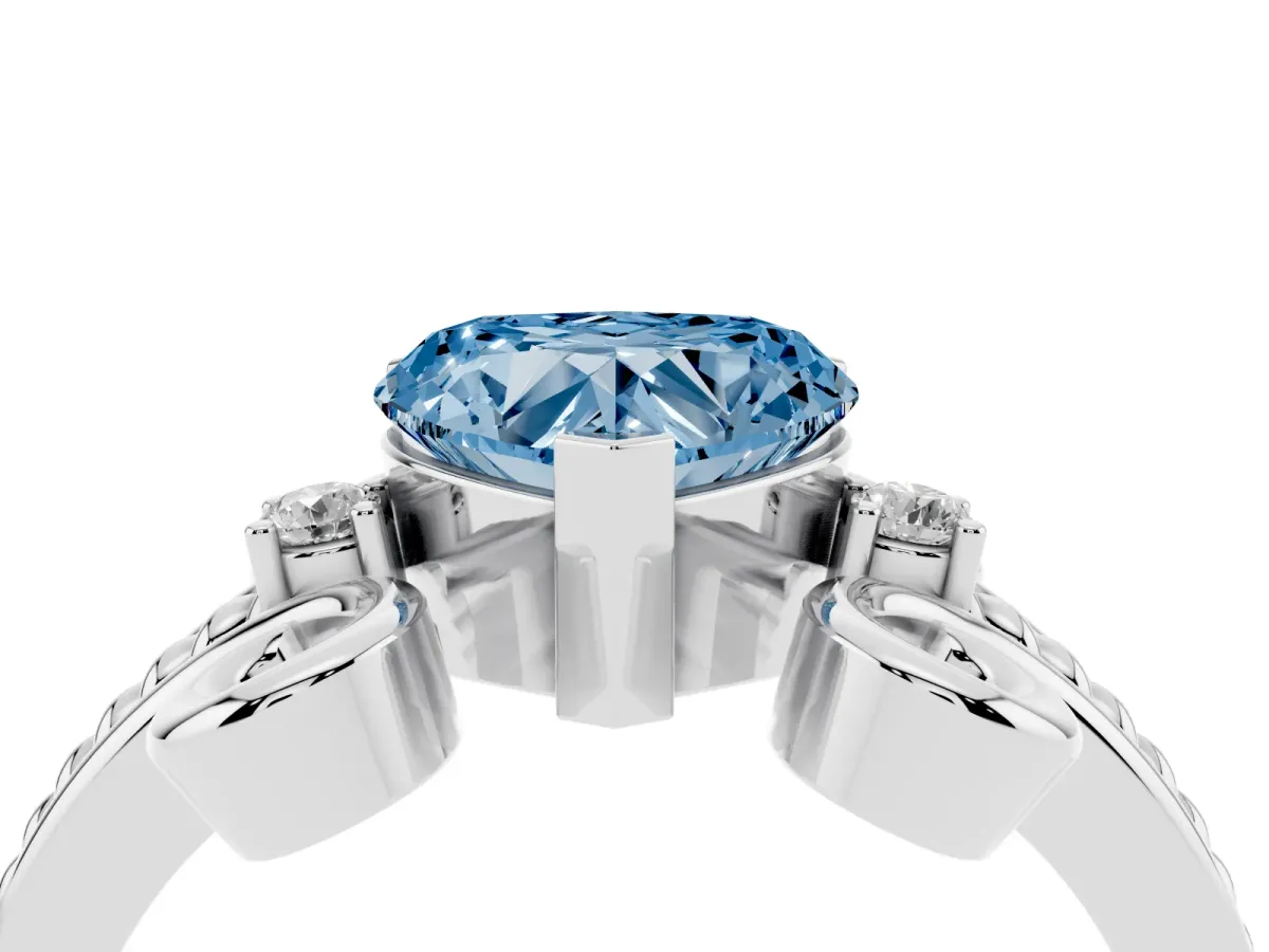 Fancy Blue Heart Cut Solitaire Twisted Band Scroll Prong Ring Silver