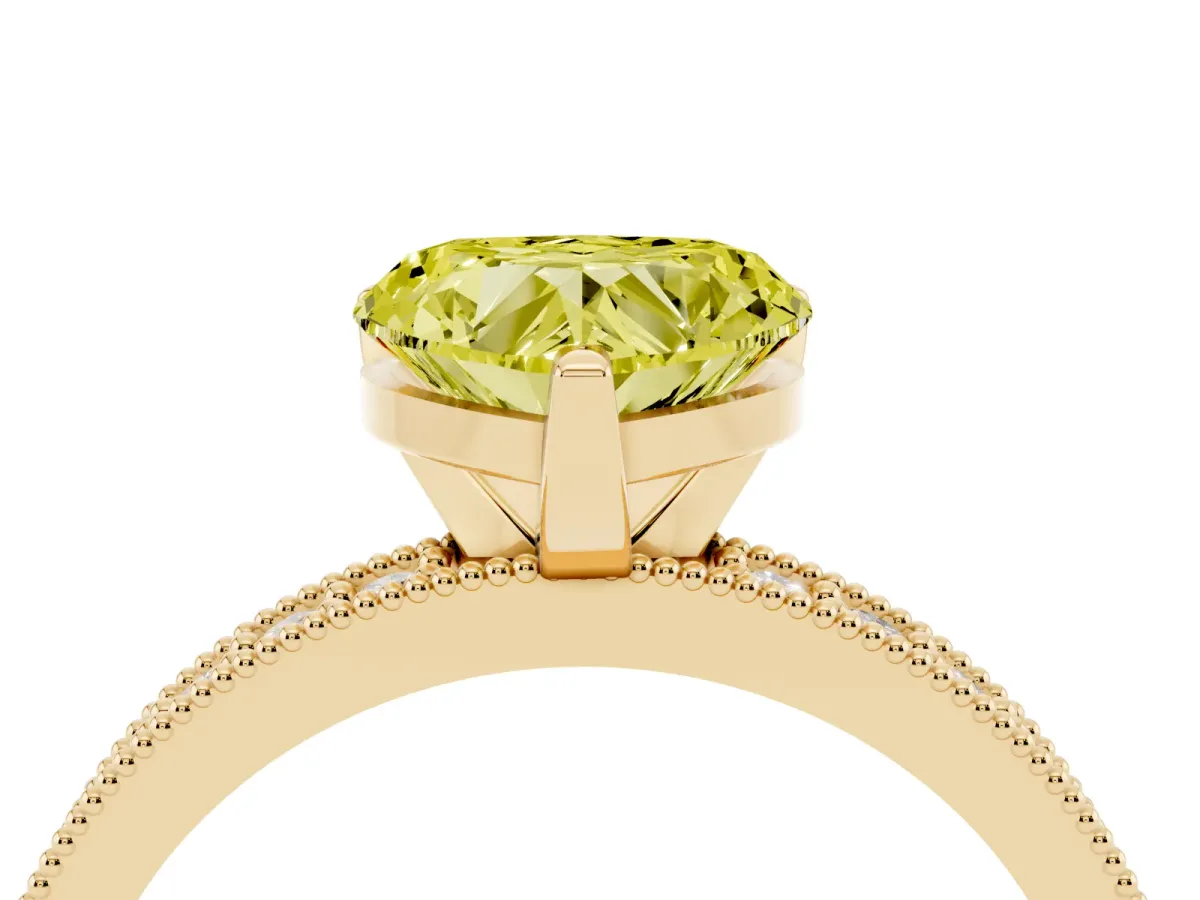 Fancy Yellow Heart Cut Diamond Milgrain Pavé Engagement Ring with Four-Prong Setting Yellow gold