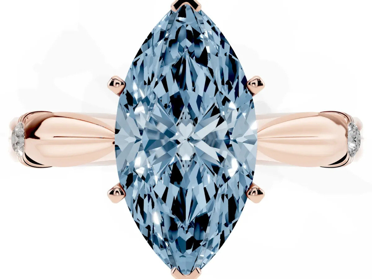 Fancy Blue Marquise Cut Solitaire Diamond Twisted Band with Four-Prong Setting Rose gold