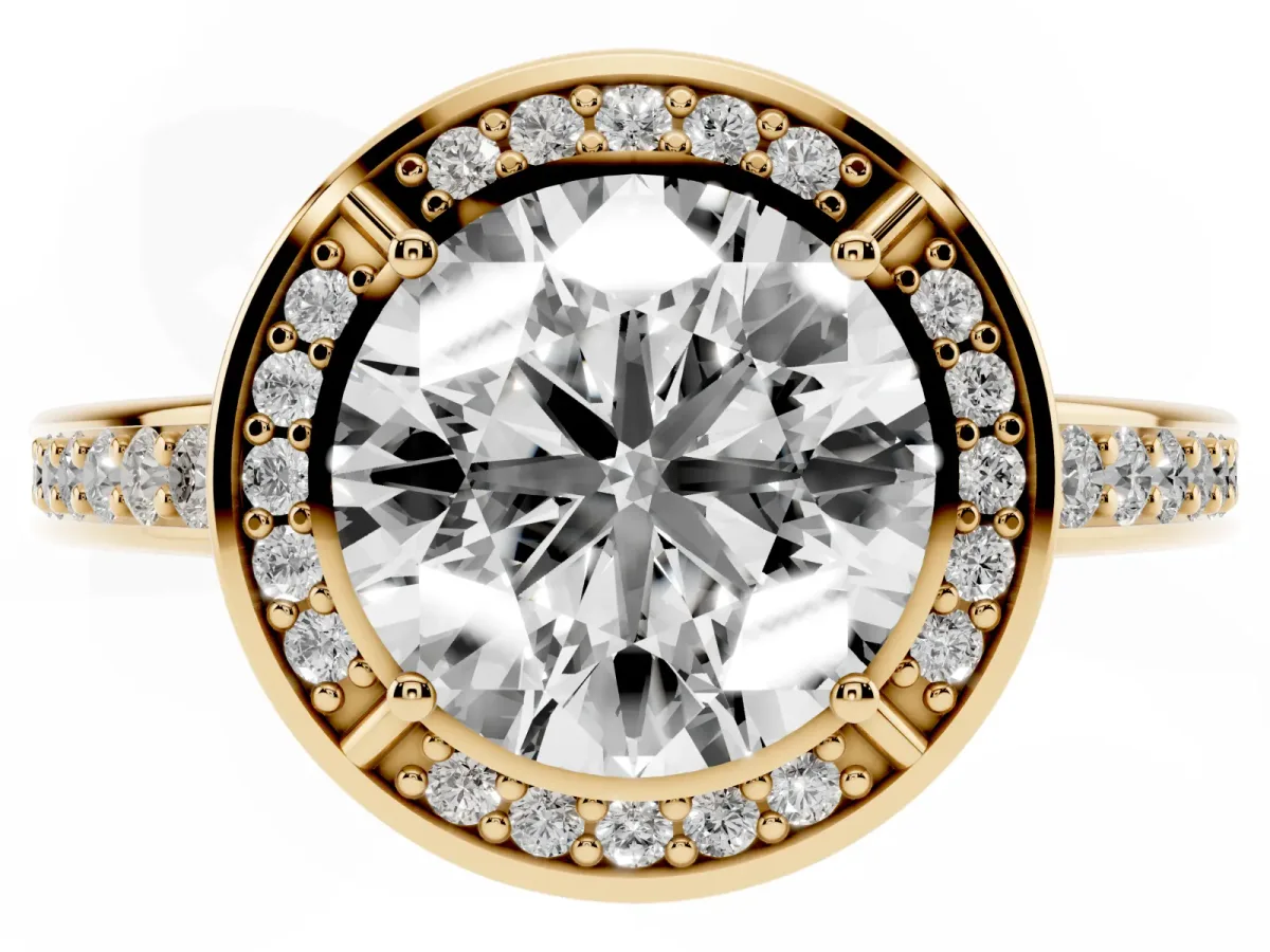 Round Cut Cut Halo Pave Split Shank Prong Setting Ring Yellow gold