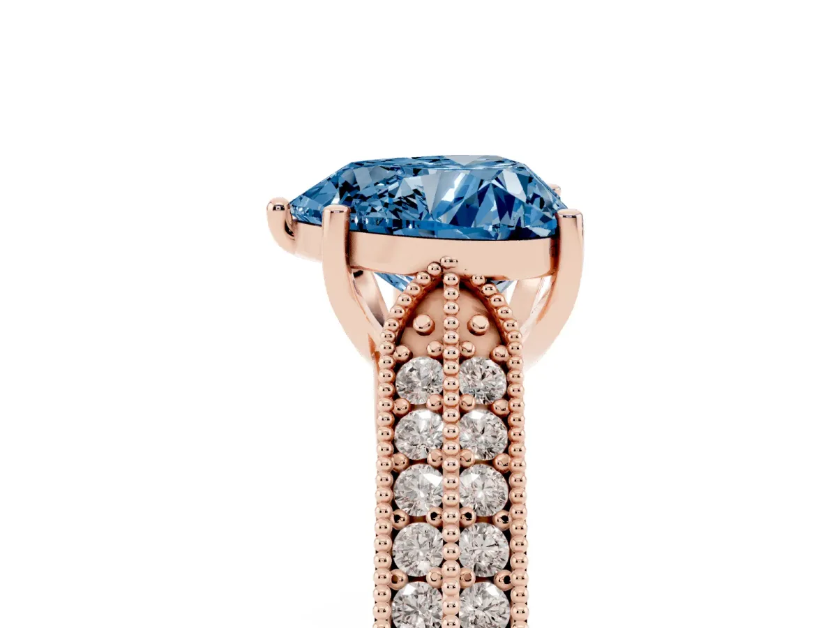 Fancy Blue Heart Cut Cut Pave Split Shank Engagement Ring with Four-Prong Setting Rose gold