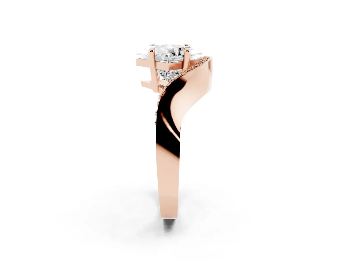 Princess Cut Solitaire Diamond Engagement Ring with Pave Band and Four-Prong Setting Rose gold