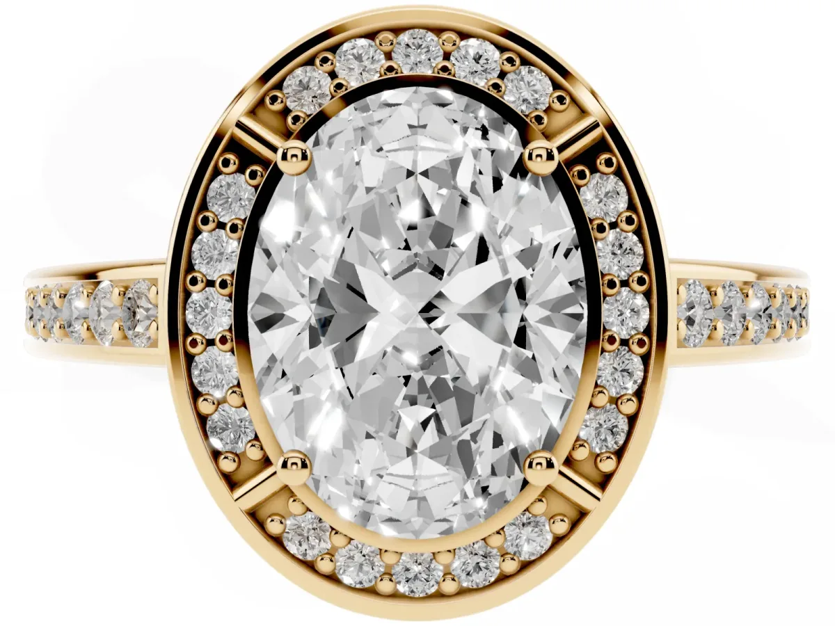 Oval Cut Cut Halo Pave Split Shank Prong Setting Ring Yellow gold