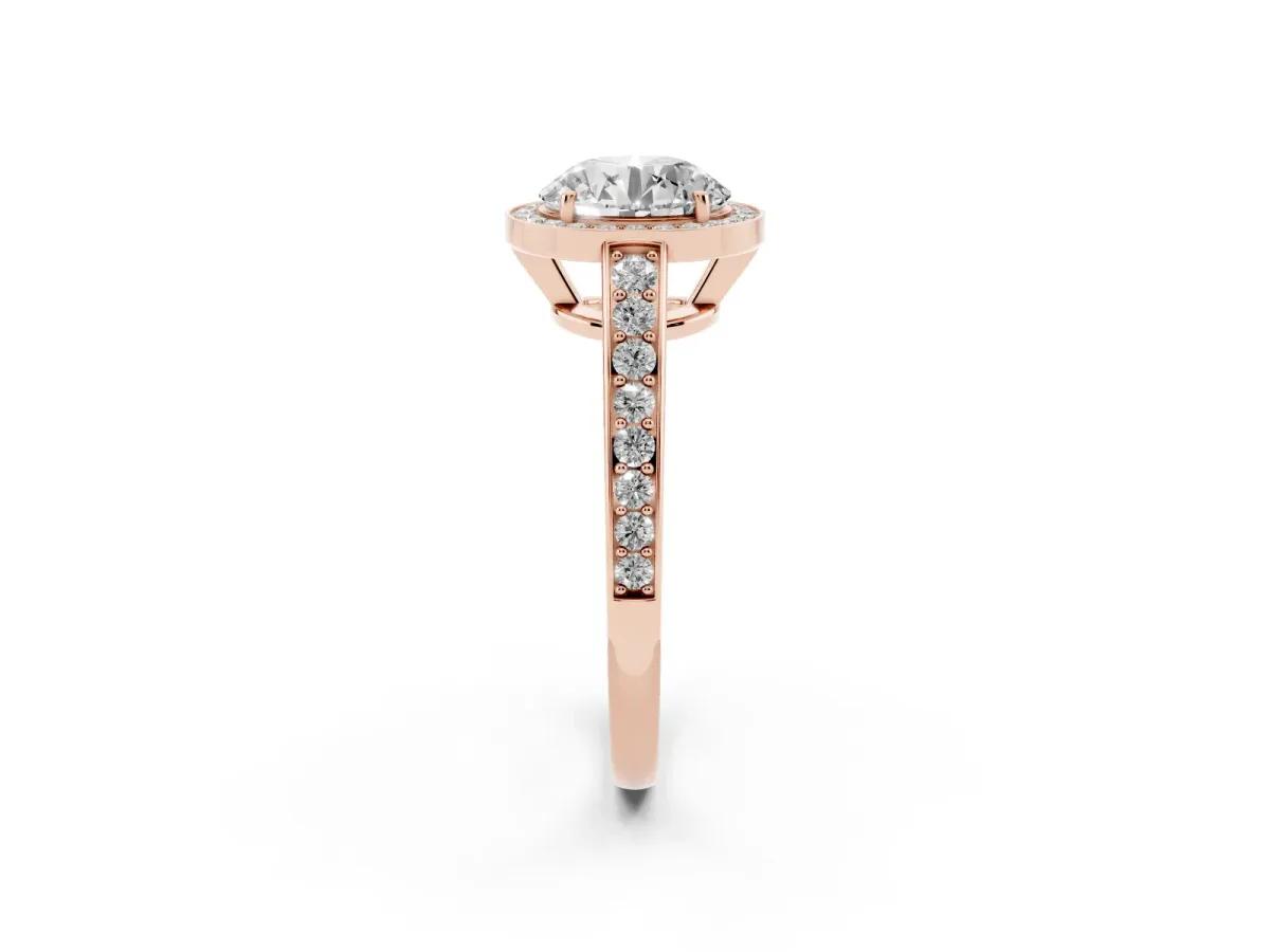 Round Cut Halo Pavé Diamond Engagement Ring with Bezel Setting Rose gold