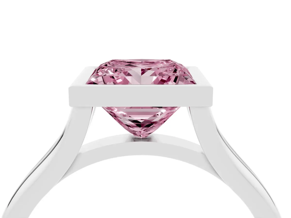Fancy Pink Bezel Set Princess Cut Cut Solitaire Ring with Tapered Band Silver