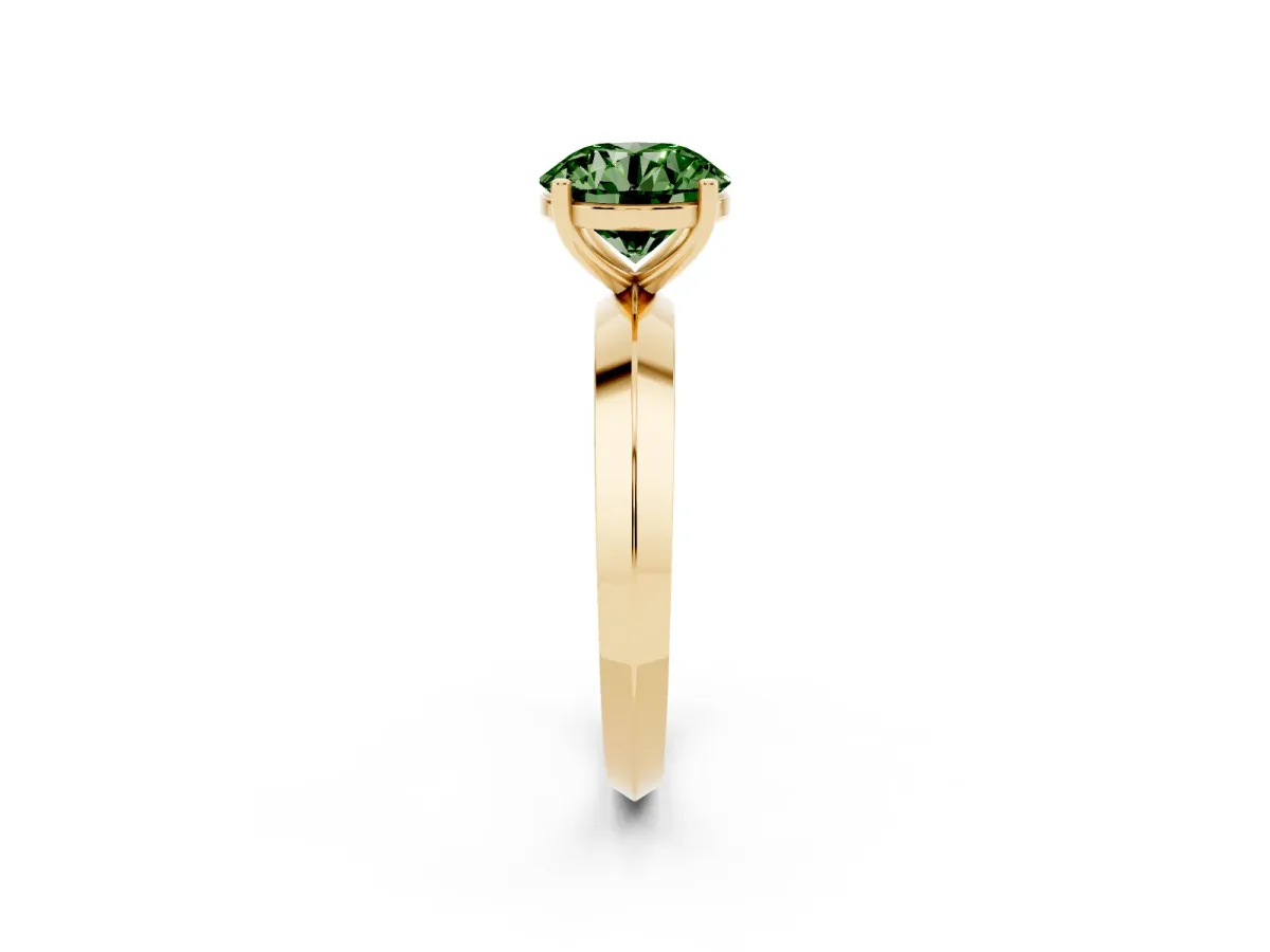 Fancy Green Round Cut Cut Solitaire Engagement Ring with Flat Band and Four-Prong Setting Yellow gold
