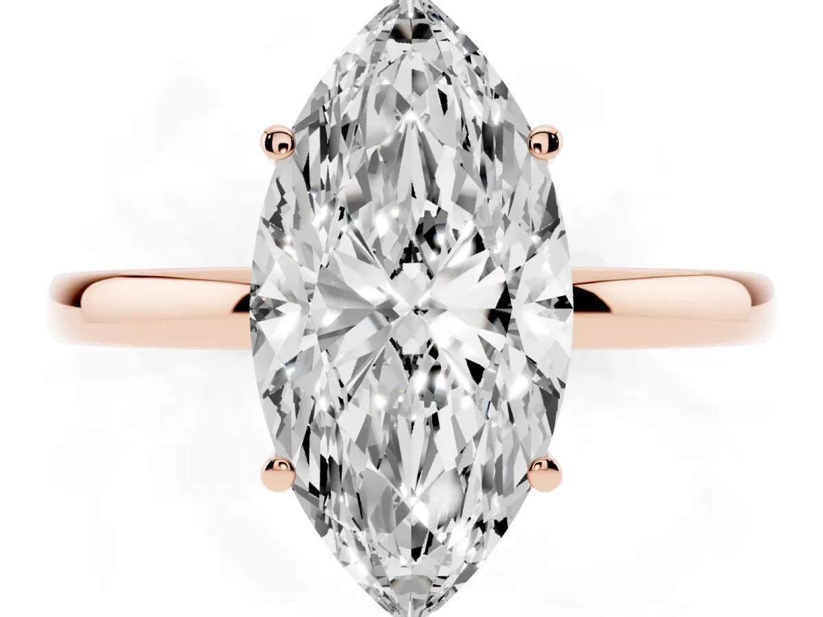 Marquise Cut Solitaire Diamond Ring with Prong Setting and Plain Band Rose gold