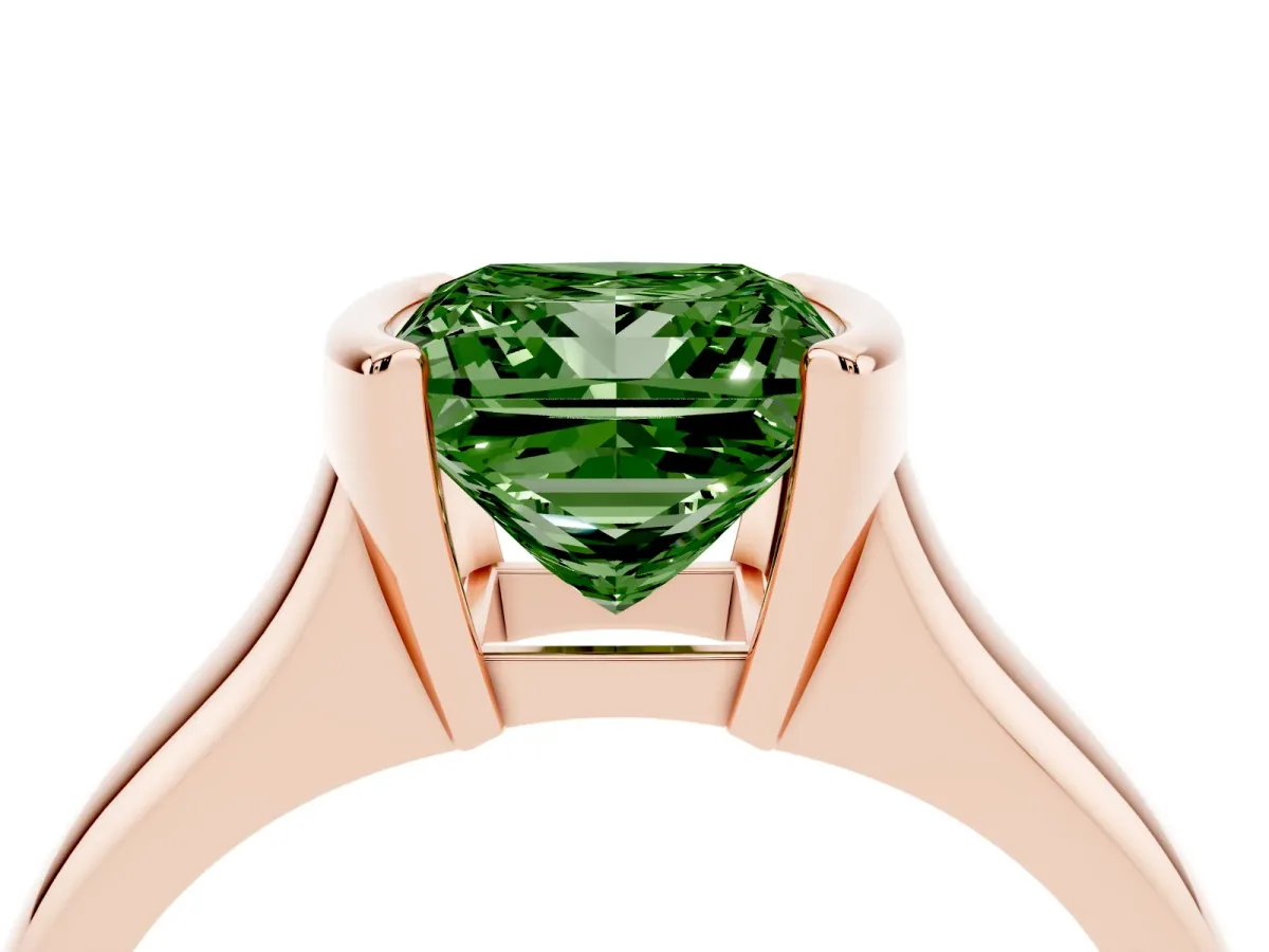 Fancy Green Princess Cut Solitaire Tension Set Diamond Ring with Split Shank Band Rose gold