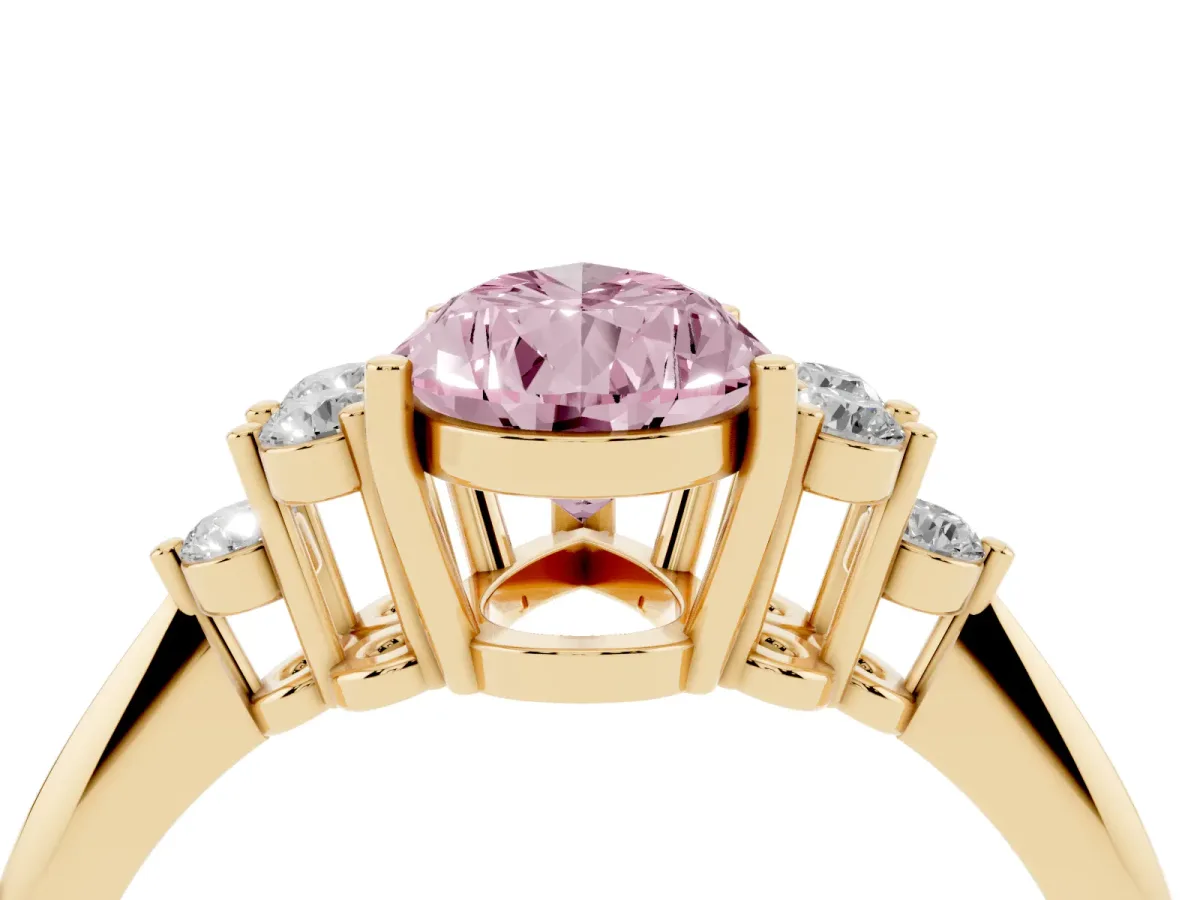 Fancy Pink Pear Cut Cut Diamond Cluster Ring with Solitaire Band and Four-Prong Setting Yellow gold