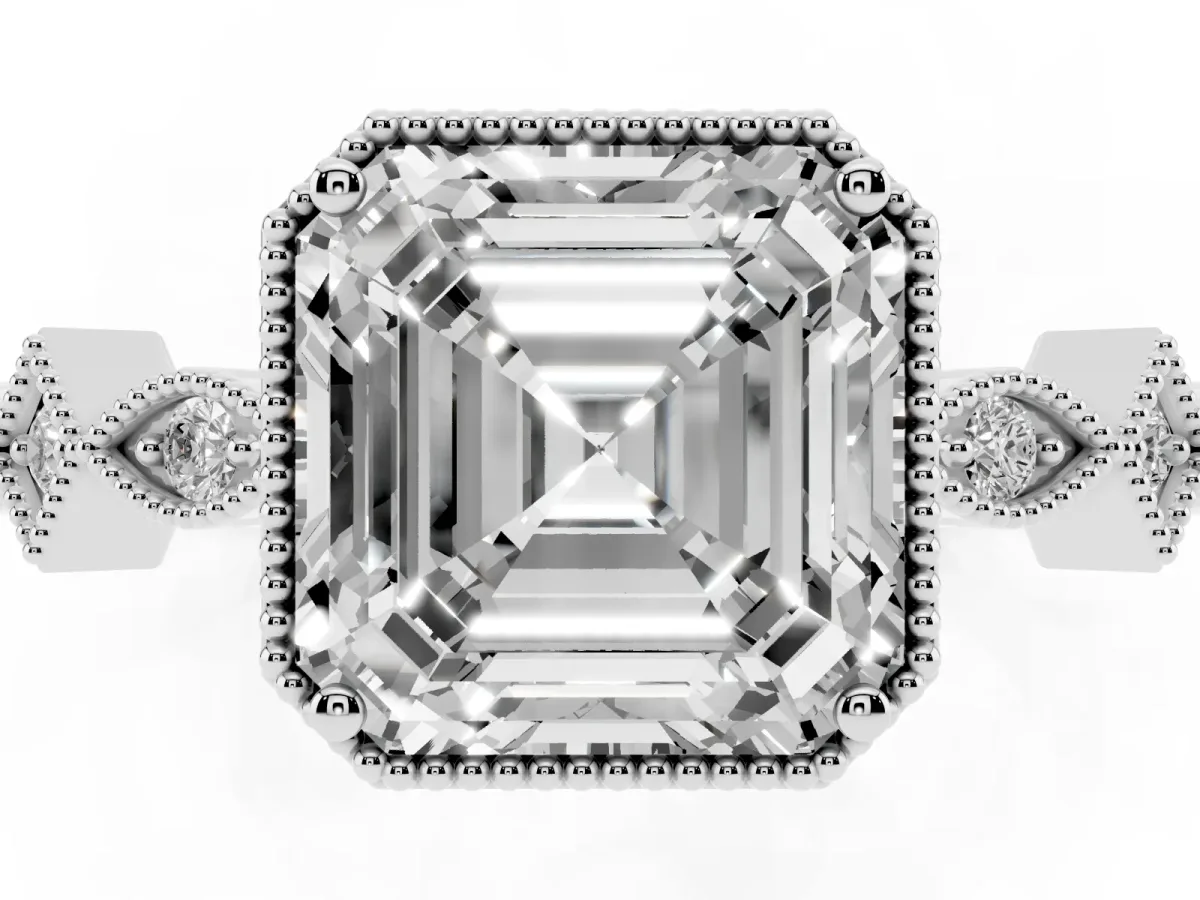 Asscher Cut Milgrain Marquise Diamond Twist Band Ring Silver