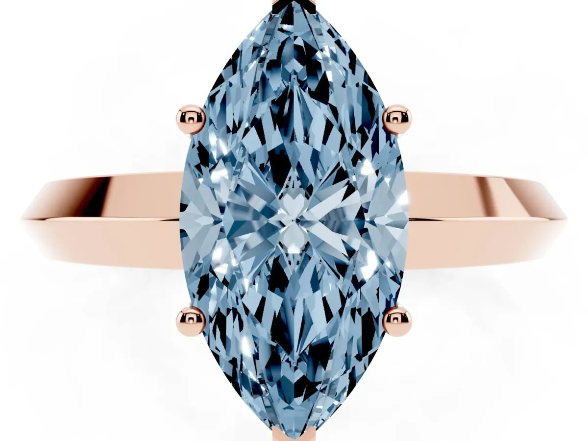 Fancy Blue Marquise Cut Cut Solitaire Engagement Ring with Flat Band and Four-Prong Setting Rose gold