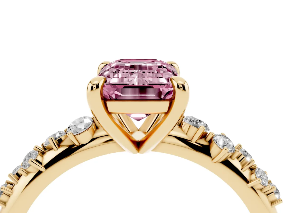 Fancy Pink Emerald Cut Cut Diamond Vine Band with Four-Prong Setting Yellow gold