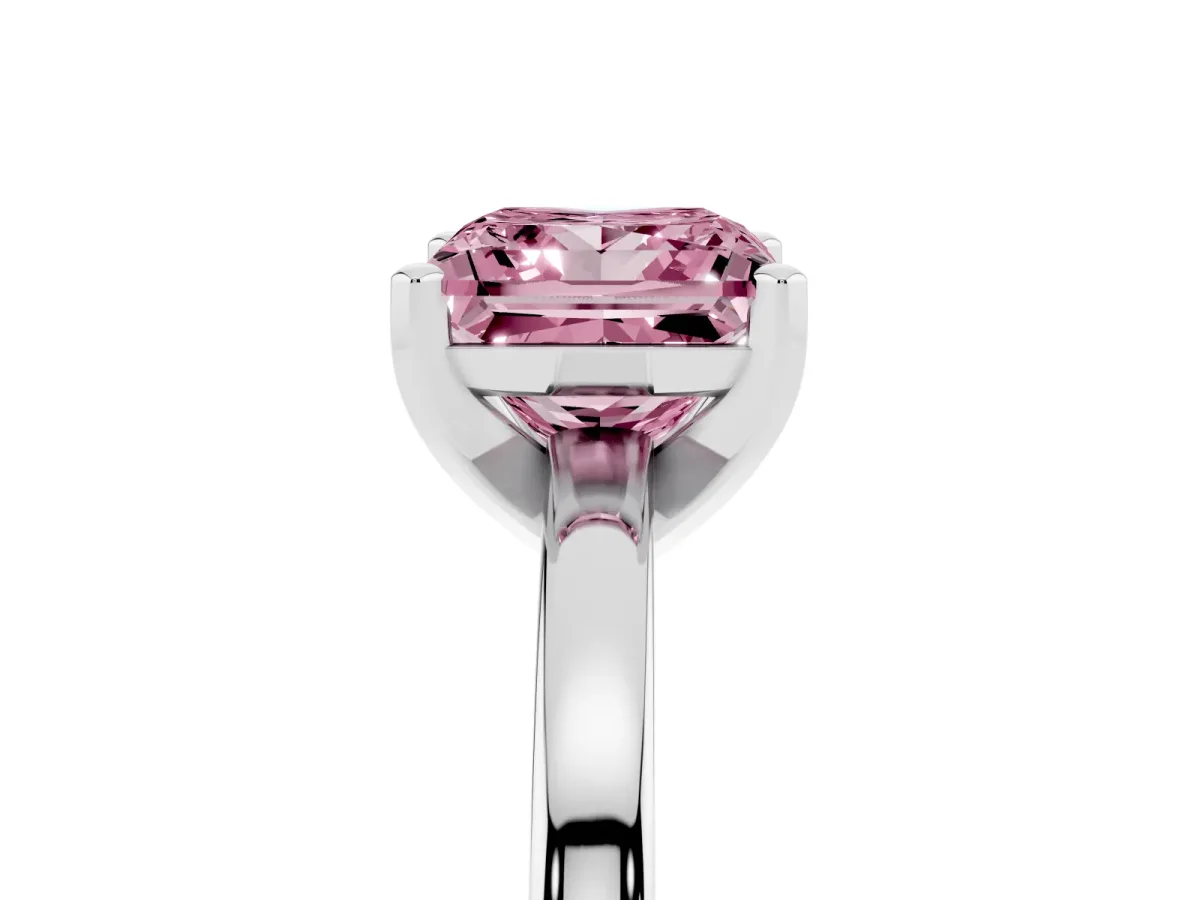 Fancy Pink Princess Cut Solitaire Diamond Engagement Ring with Four-Prong Setting on a Classic Band Silver