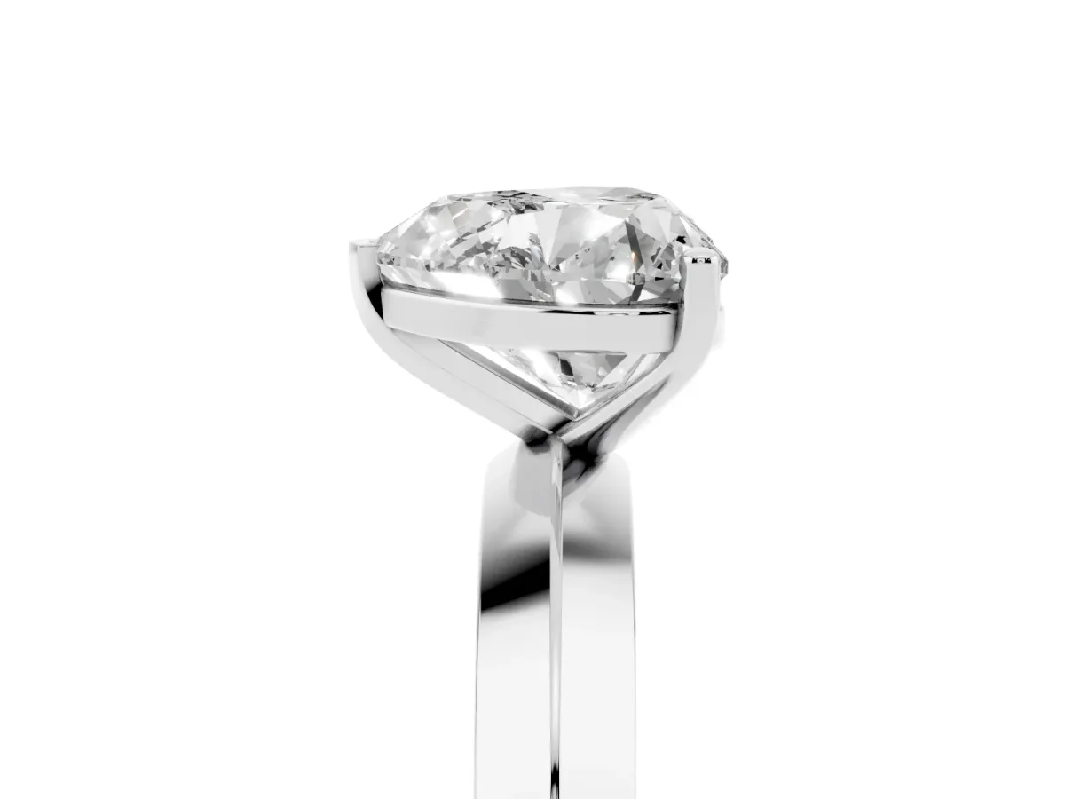 Heart Cut Cut Solitaire Engagement Ring with Flat Band and Four-Prong Setting Silver