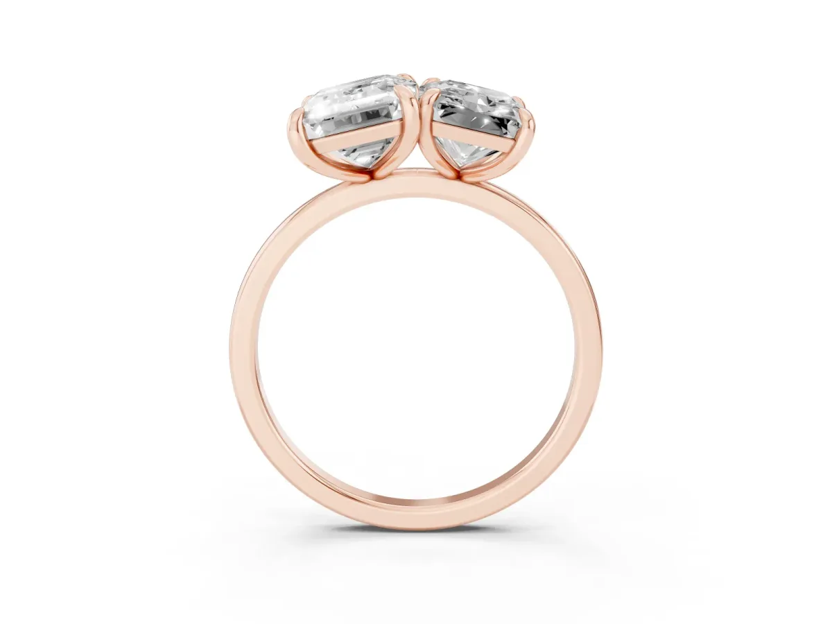 Emerald and Radiant Toi Moi Ring with Prong Setting and Plain Band Rose gold