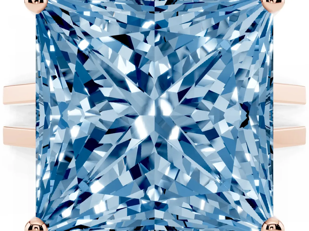 Fancy Blue Princess Cut Cut Diamond Solitaire Engagement Ring with Tapered Plain Band and Four-Prong Setting Rose gold