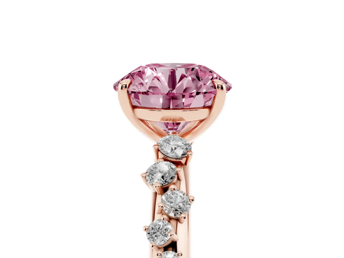 Fancy Pink Round Cut Diamond Cluster Prong-Set Solitaire Ring Rose gold