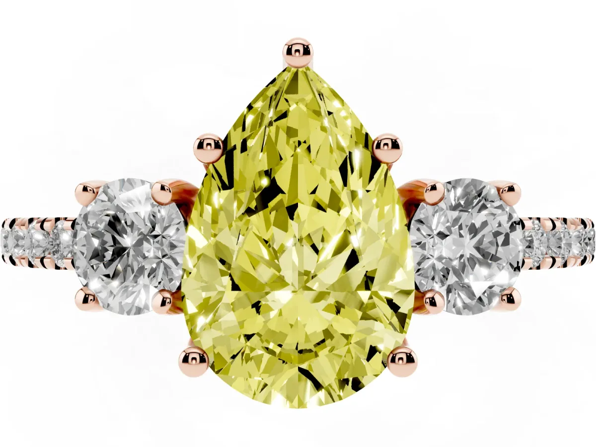 Fancy Yellow Three-Stone Pear Cut Cut Diamond Pavé Band with Prong Setting Rose gold