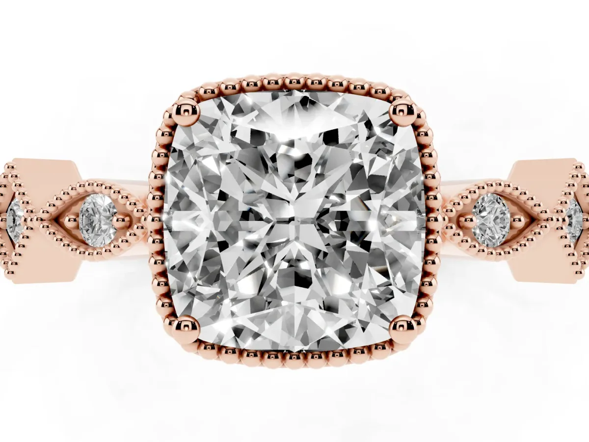 Cushion Cut Milgrain Marquise Diamond Twist Band Ring Rose gold