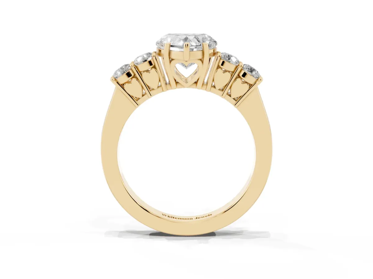 Heart Cut Cut Diamond Five-Stone Prong Set White Gold Ring Yellow gold