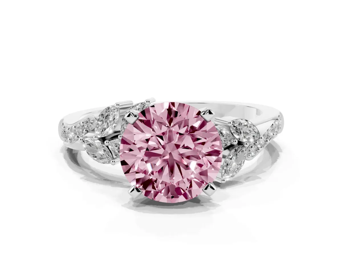 Fancy Pink Round Cut Solitaire Marquise Twist Band with Six-Prong Setting Silver