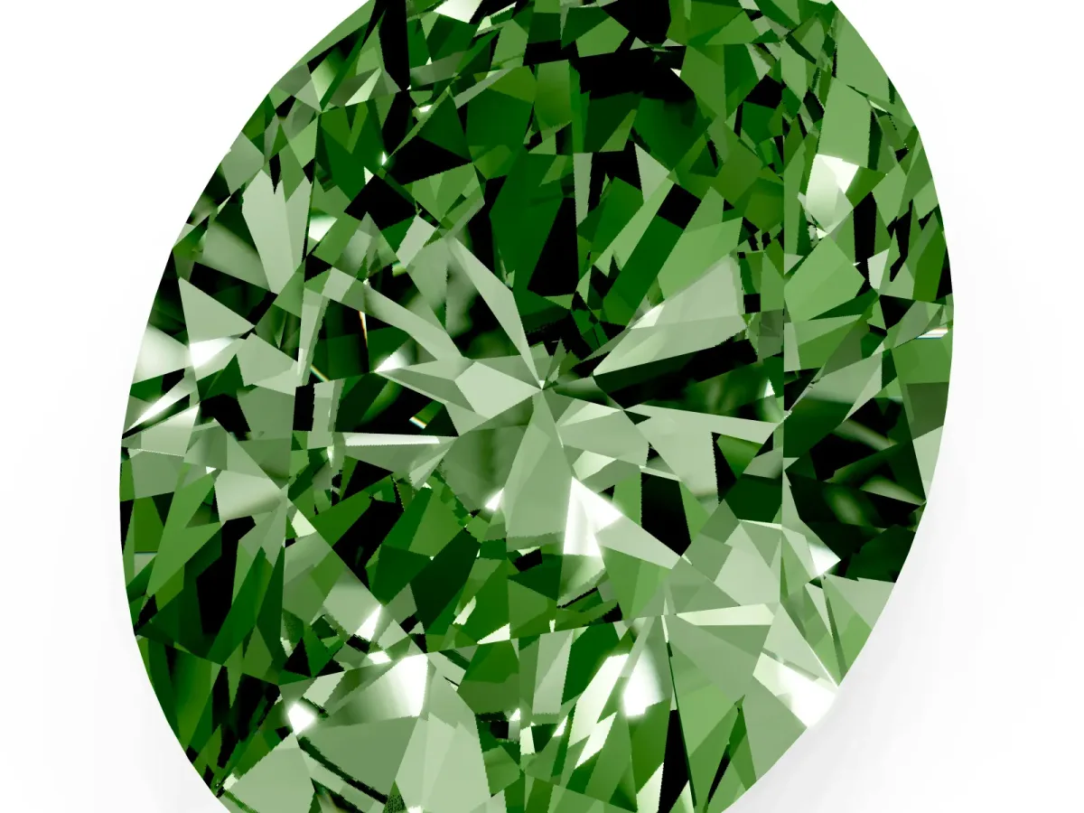 Fancy Green Oval Cut Diamond Solitaire Ring with Prong Setting and Pavé Band Yellow gold