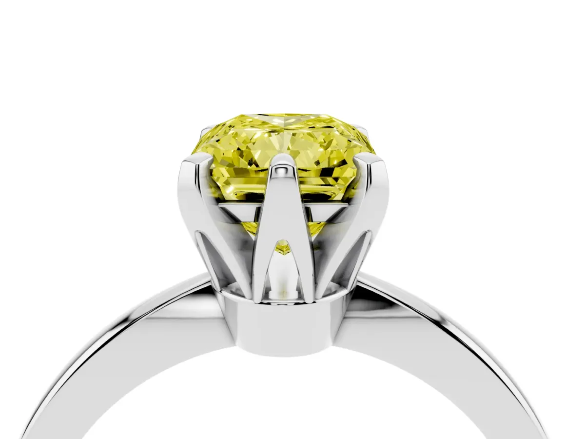 Fancy Yellow Radiant Cut Solitaire Engagement Ring with Six-Prong Setting and Tapered Band White gold