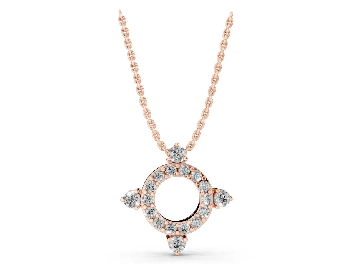 Round Diamond Halo Pendant with Four-Prong Setting Rose gold