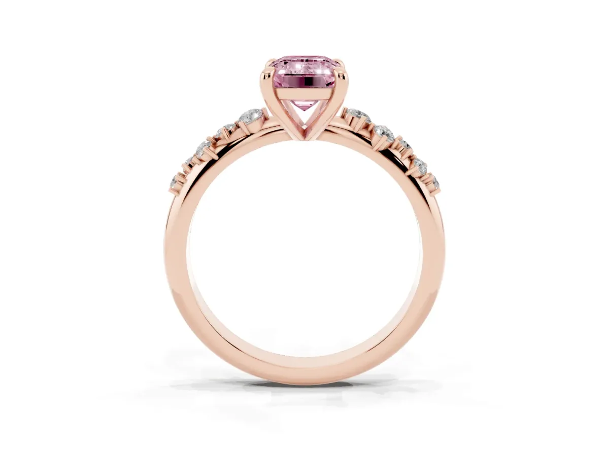 Fancy Pink Emerald Cut Cut Diamond Vine Band with Four-Prong Setting Rose gold