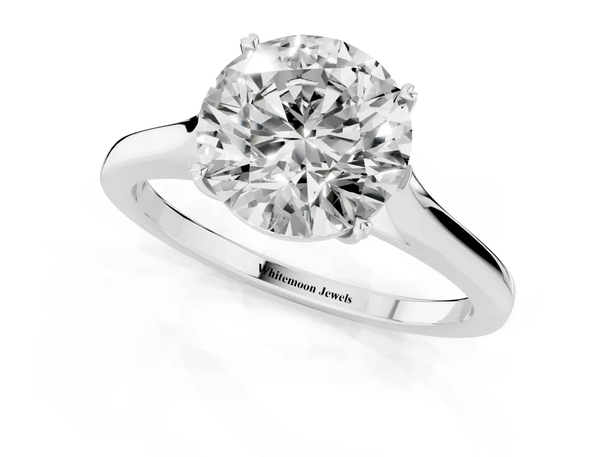 Round Cut Solitaire Heart Prong Engagement Ring with Tapered Band White gold