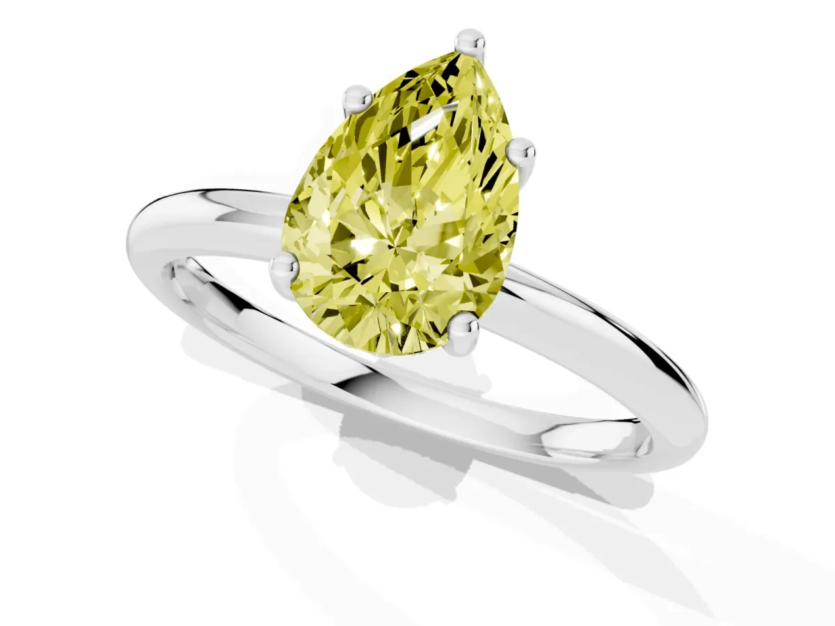 Fancy Yellow Pear Cut Cut Solitaire Engagement Ring with Four-Prong Setting and Classic Band White gold
