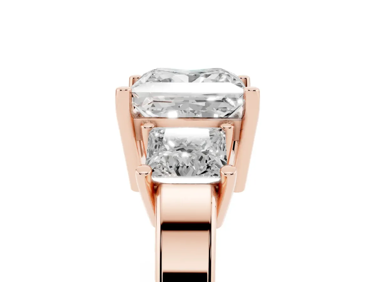 Three-Stone Princess Cut Cut Solitaire Ring with Prong Setting Rose gold