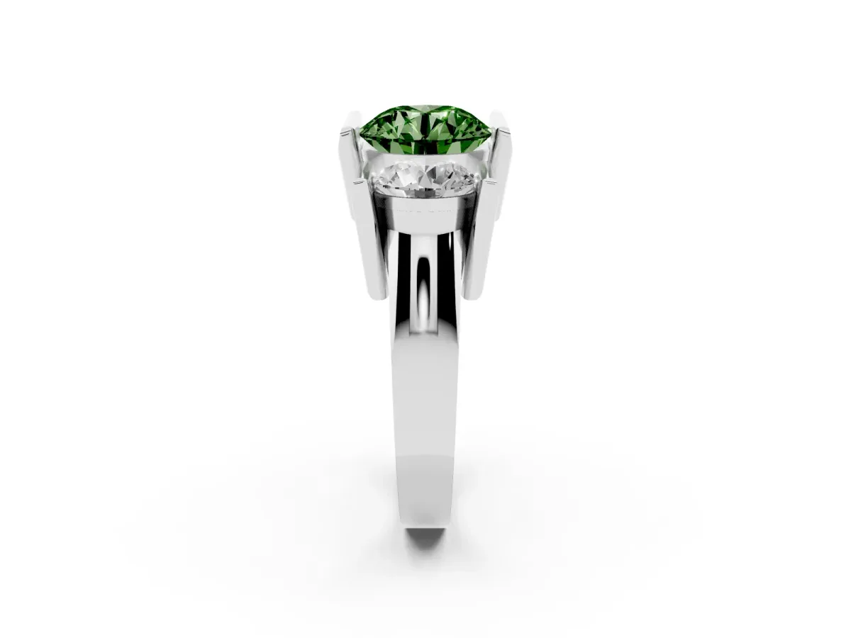 Fancy Green Three Stone Round Cut Cut Channel Set Diamond Ring Platinum