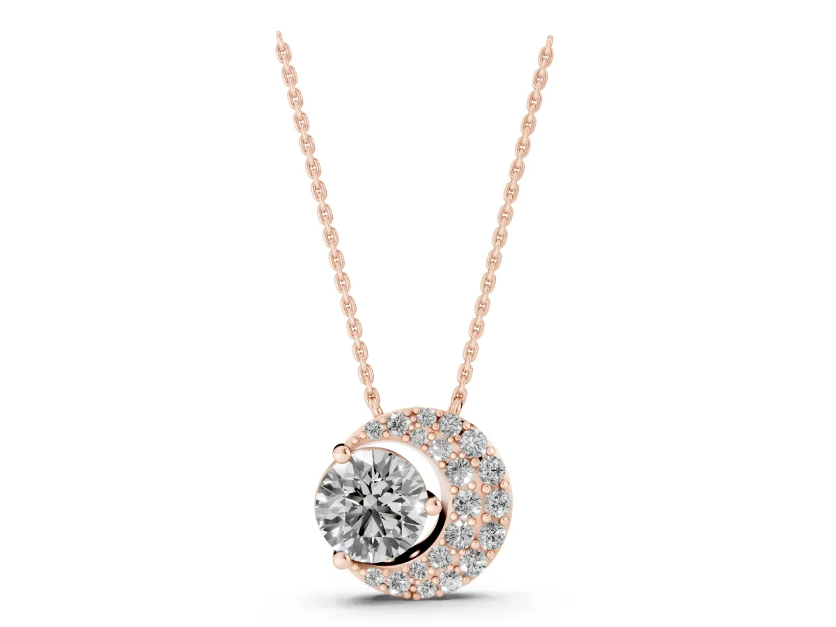 Round Prong-Set Diamond Pavé Pendant Rose gold