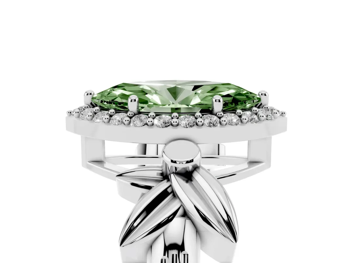 Fancy Green Marquise Cut Halo Diamond Floral Band with Four-Prong Setting White gold