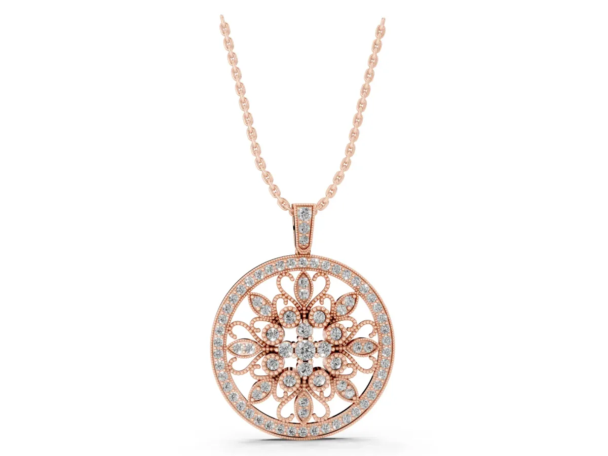 Round Pavé Diamond Filigree Pendant Rose gold
