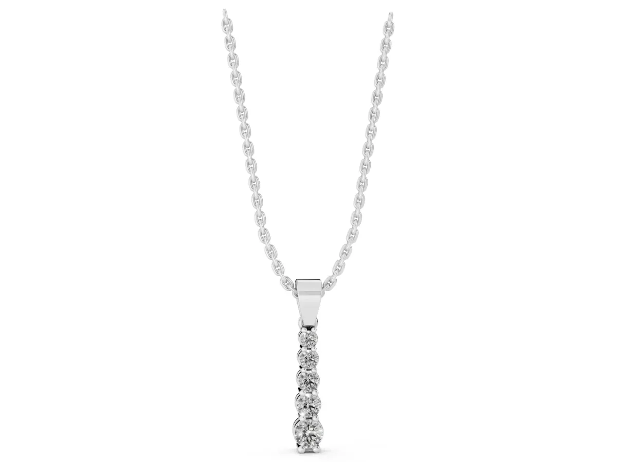Round Diamond Vertical Pendant with Prong Setting Silver