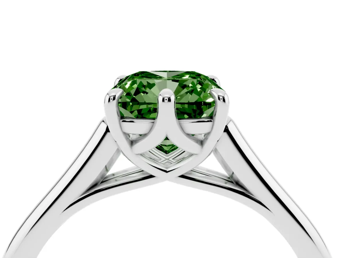 Fancy Green Cushion Cut Solitaire Engagement Ring with Six-Prong Setting and Classic Band Platinum