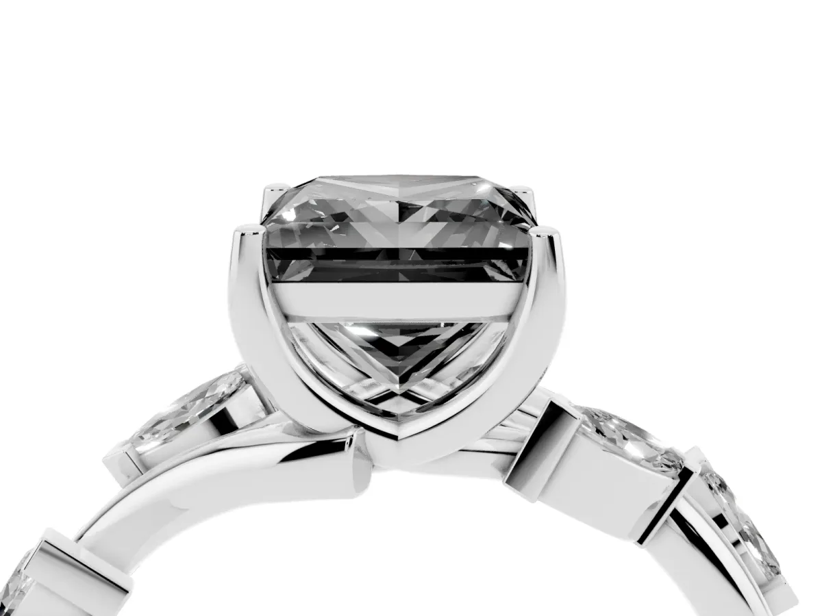 Fancy Black Princess Cut Solitaire Twisted Band Marquise Accent Prong Setting Ring Platinum