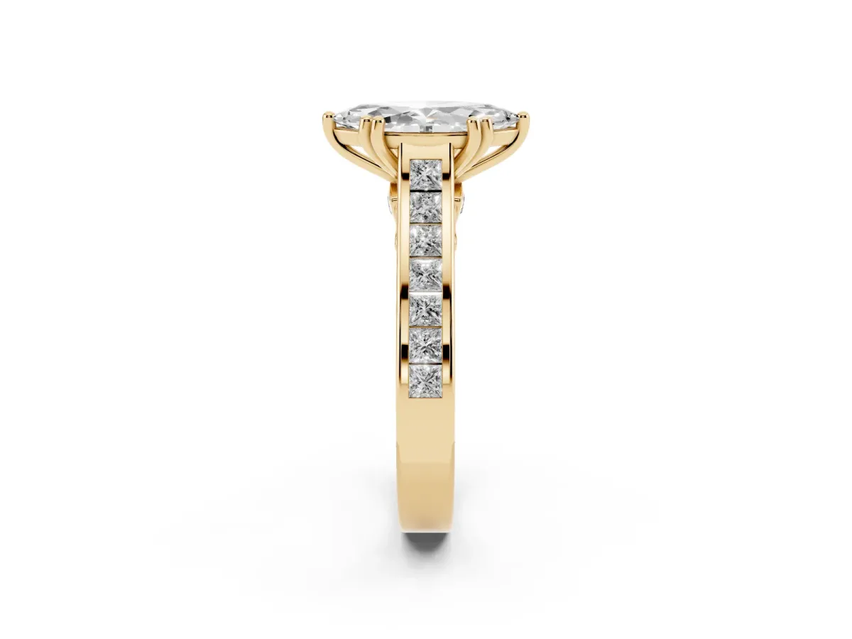 Marquise Cut Cut Channel Set Solitaire Engagement Ring with Prong Setting Yellow gold