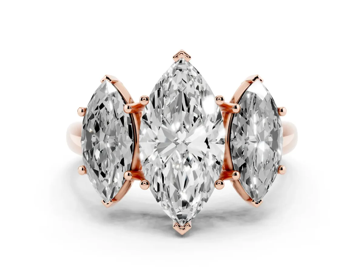 Three-Stone Marquise Cut Diamond Engagement Ring with Prong Setting Rose gold