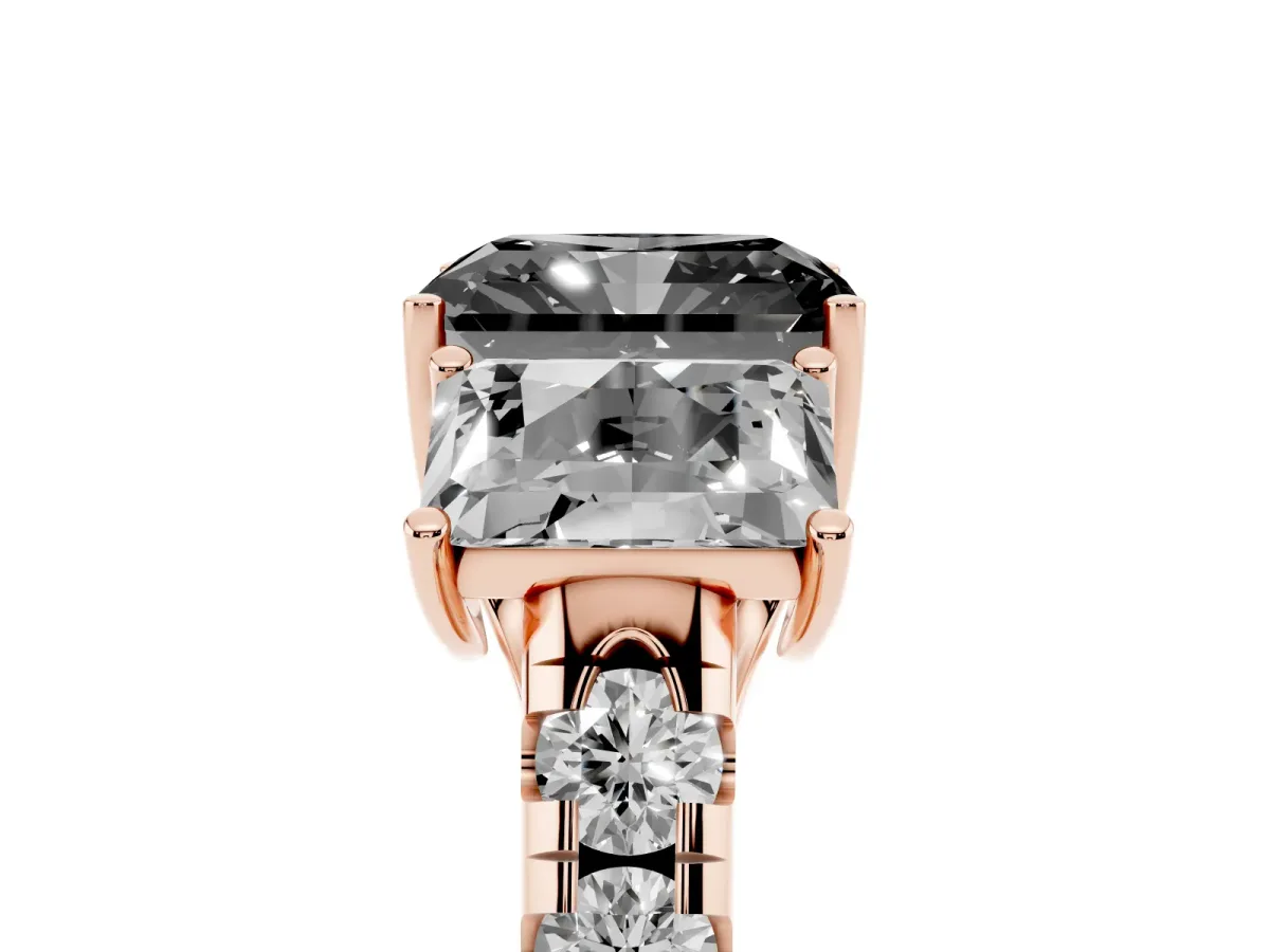 Fancy Black Three-Stone Radiant Cut Diamond Pavé Band with Prong Setting Rose gold