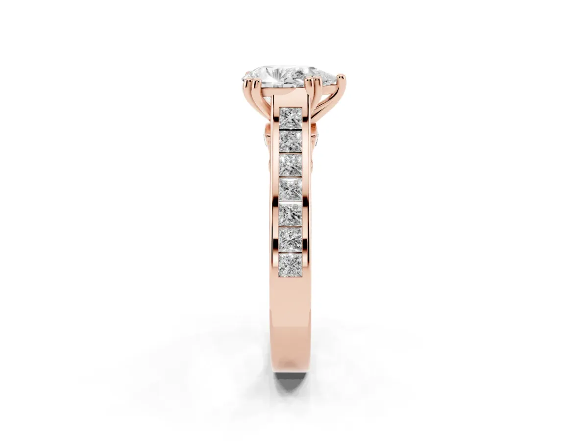 Pear Cut Cut Channel Set Solitaire Engagement Ring with Prong Setting Rose gold