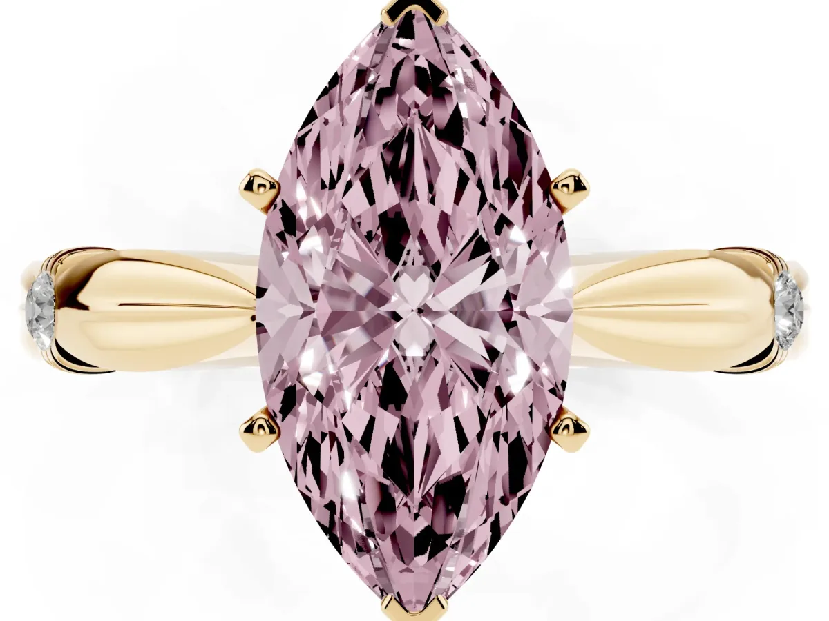 Fancy Pink Marquise Cut Solitaire Diamond Twisted Band with Four-Prong Setting Yellow gold